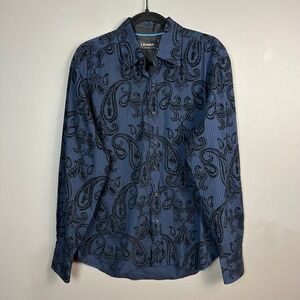 J. Campbell Los‎ Angeles Shirt Men's Large Blue Velvet Paisley Button Down Goth